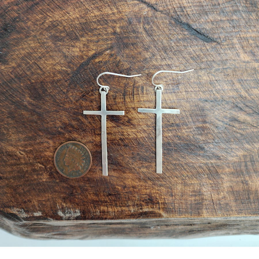 Long Sterling Silver Cross Earrings