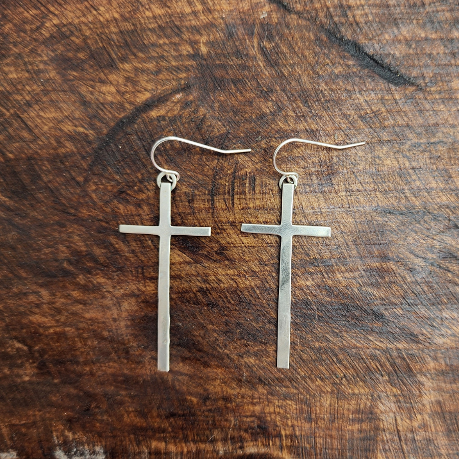 Long Sterling Silver Cross Earrings