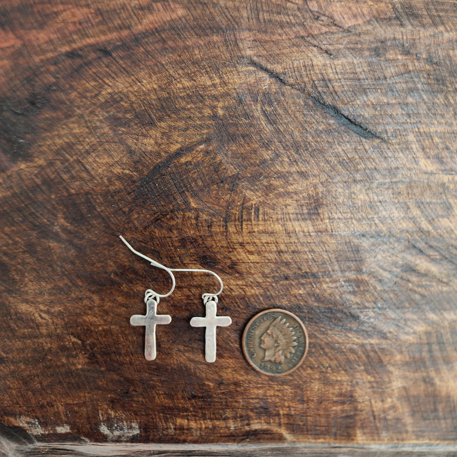 Short Sterling Silver Cross Earrings