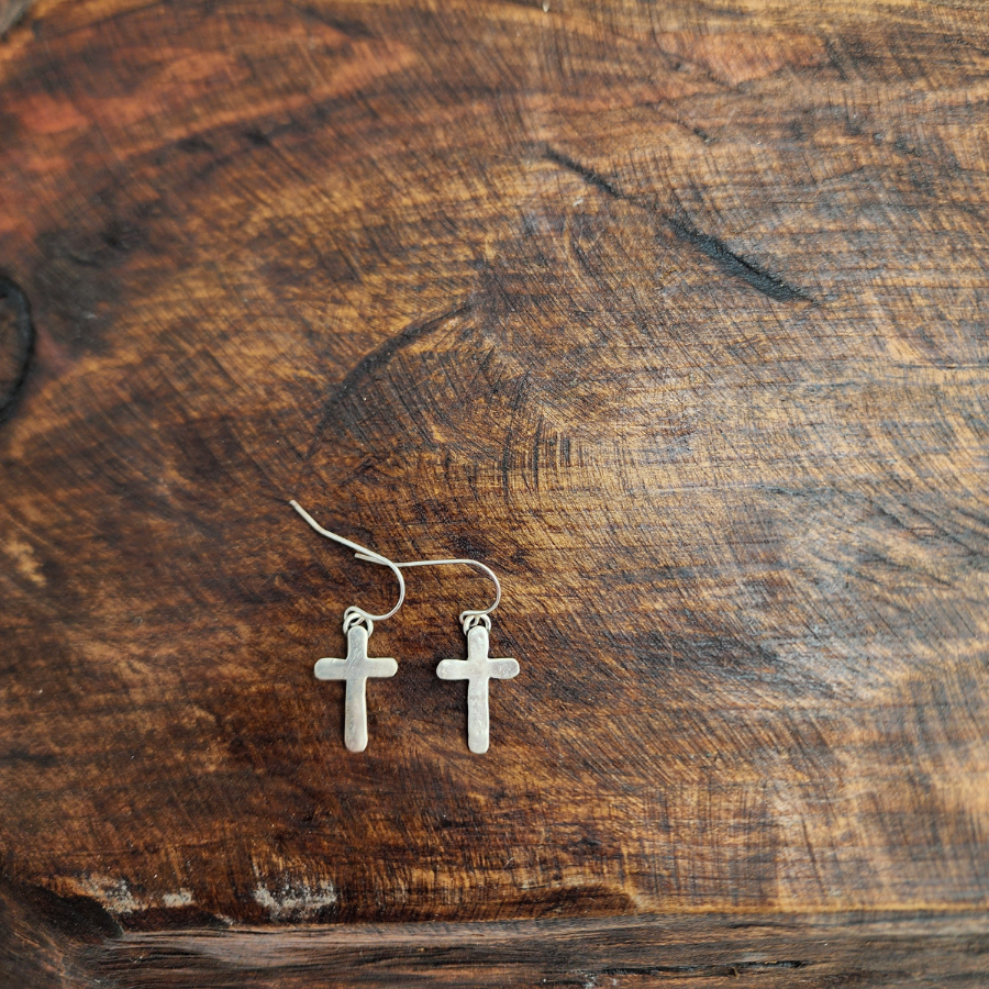 Short Sterling Silver Cross Earrings