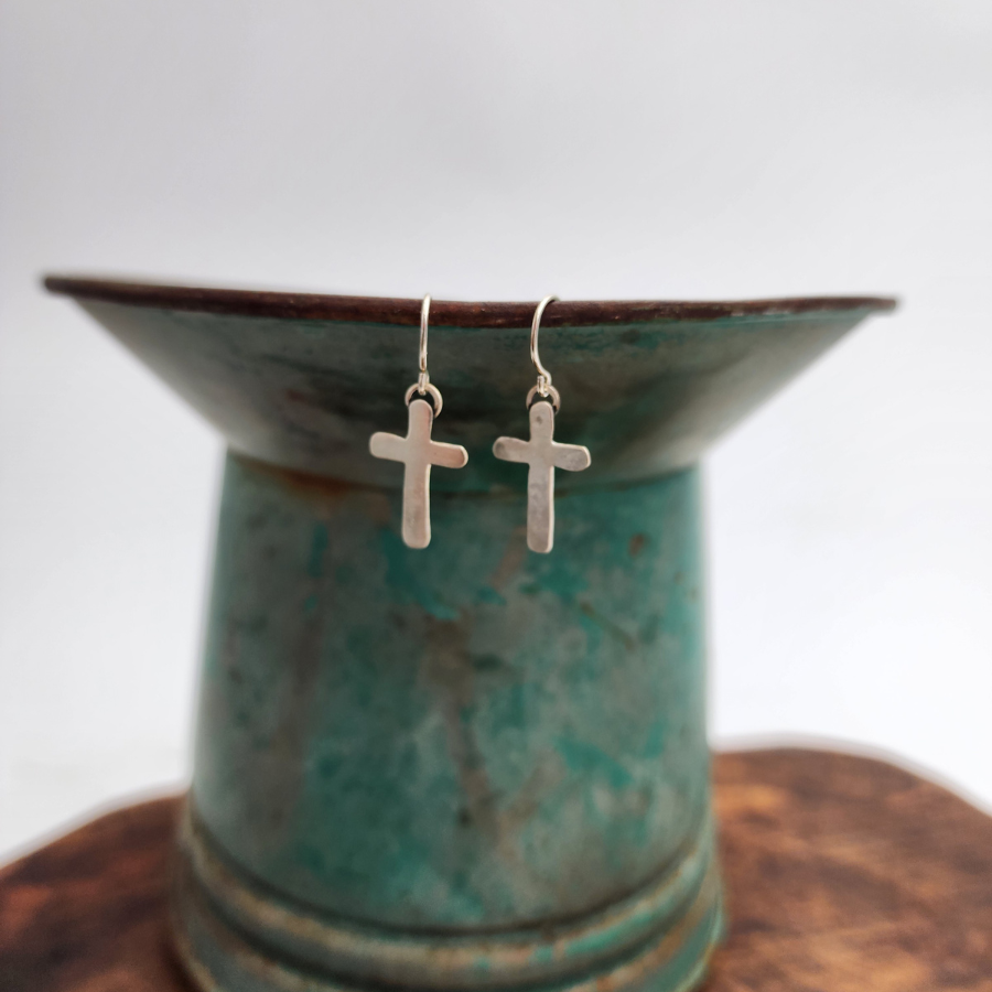 Short Sterling Silver Cross Earrings