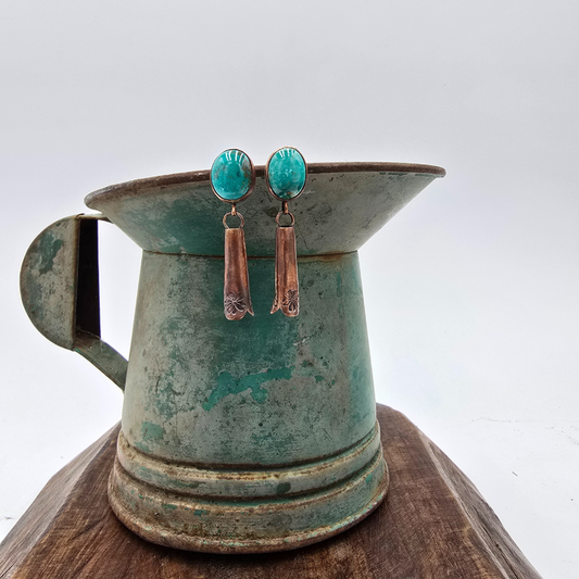 Kingman Turquoise and Copper Blossom Earrings