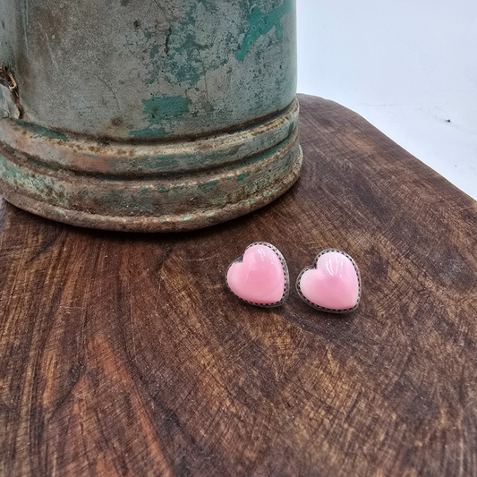 Pink Conch Heart Studs